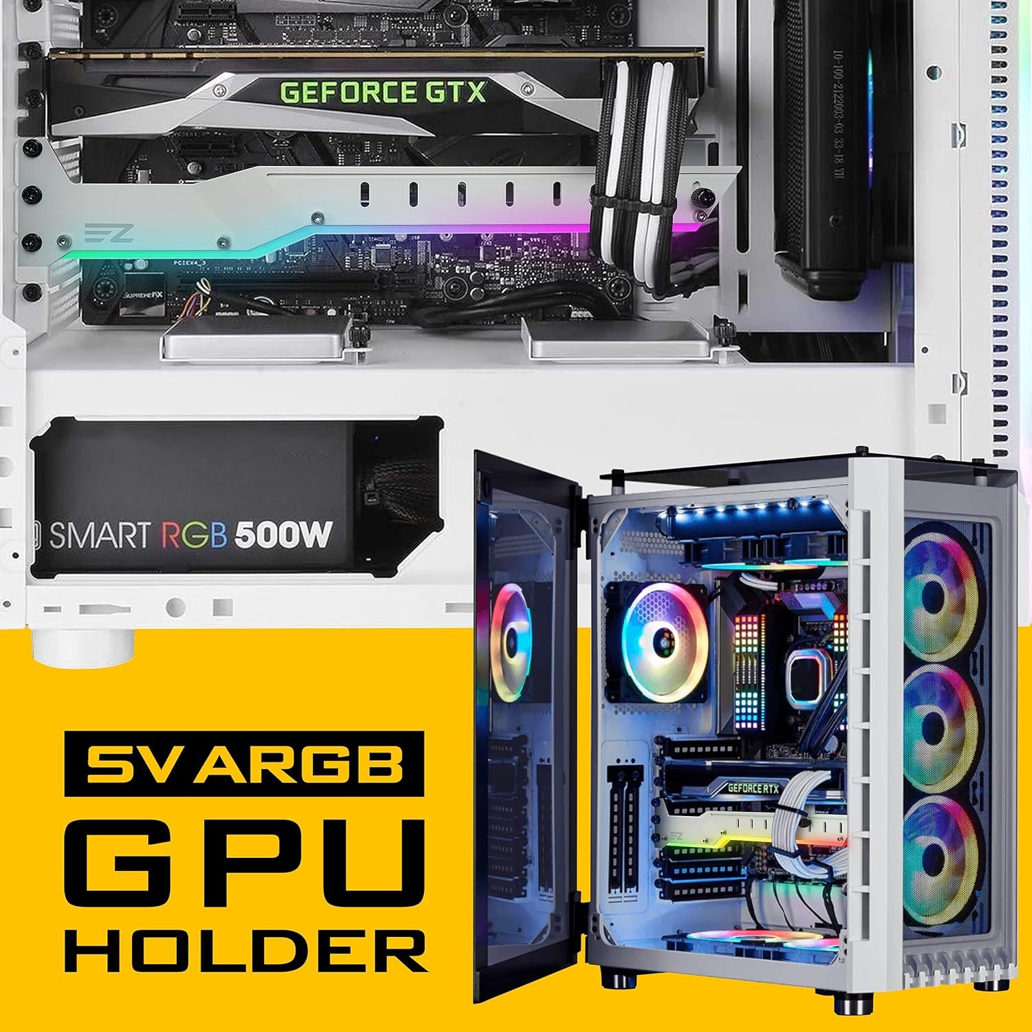 GPU Holder Brace Graphics Card GPU Support Video Card Holder Bracket with 5V 3 Pin ARGB LED, Video Card Sag Holder/Holster Bracket Support RX6700,RTX3090- 309Ez-White