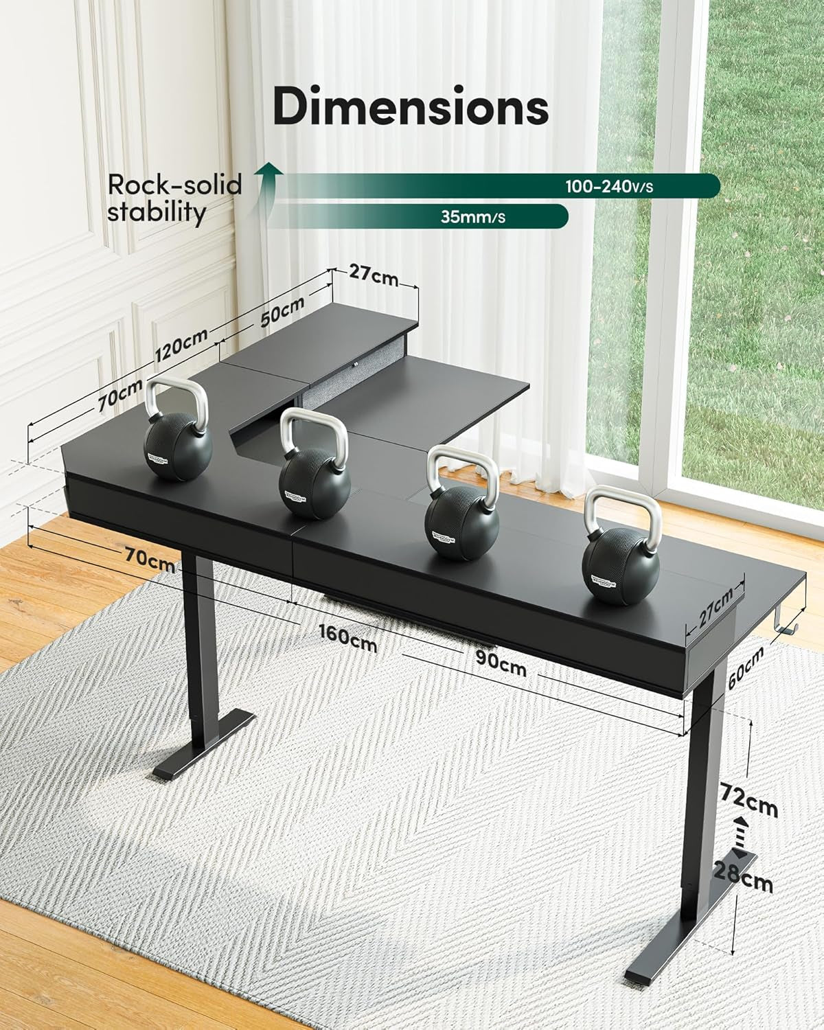 L Shaped Electric Standing Desk, 63 X48 Inch Large with Drawers | Reversible Tabletop, 2 Memory Height Settings | Home Office & Gaming Height-Adjustable Table, Black Top/Black Frame