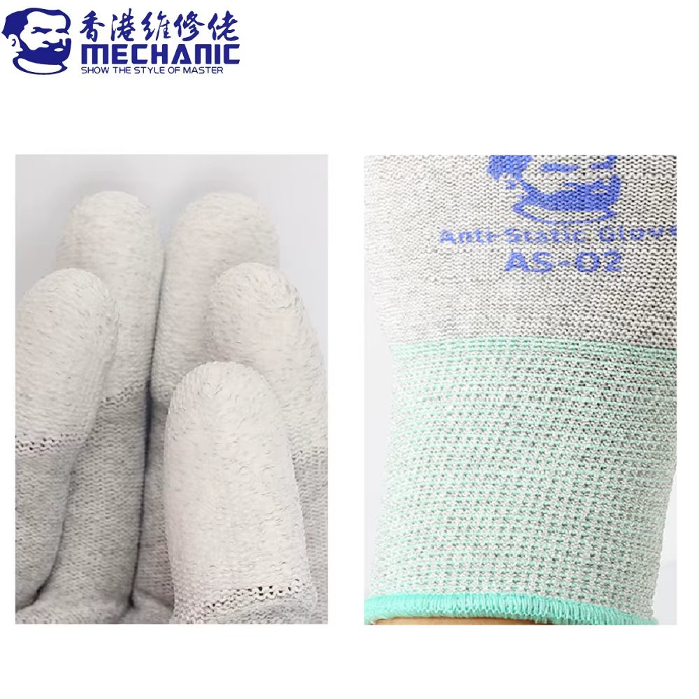 MECHANIC AS02 Carbon Fiber Anti-Static Gloves Elasticity Non-Slip PU Coating Layer Protective Glove Electronic Repair Hand Tools