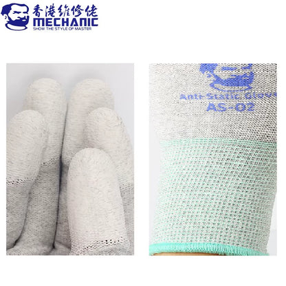 MECHANIC AS02 Carbon Fiber Anti-Static Gloves Elasticity Non-Slip PU Coating Layer Protective Glove Electronic Repair Hand Tools