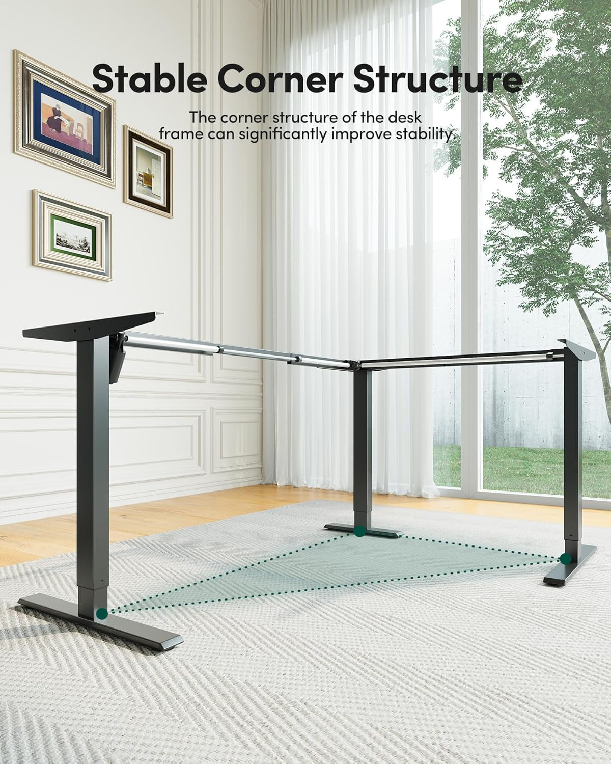 L Shaped Electric Standing Desk, 63 X48 Inch Large with Drawers | Reversible Tabletop, 2 Memory Height Settings | Home Office & Gaming Height-Adjustable Table, Black Top/Black Frame