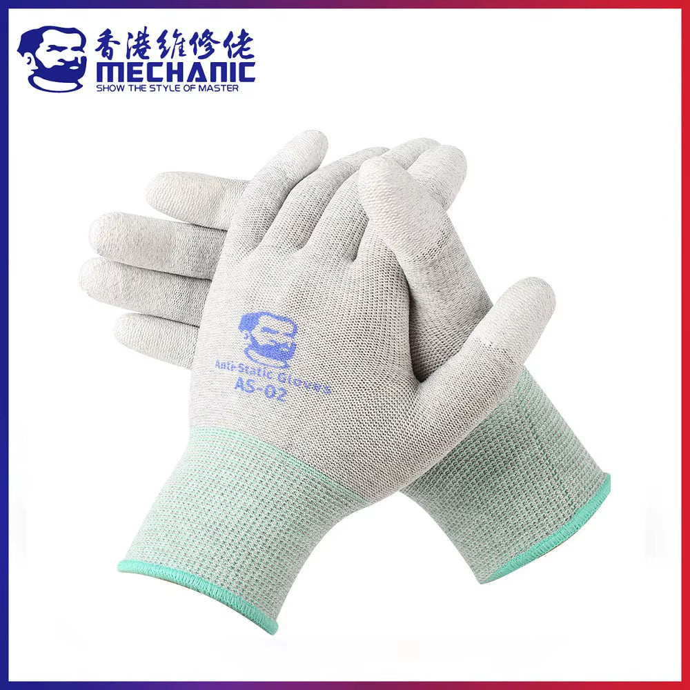 MECHANIC AS02 Carbon Fiber Anti-Static Gloves Elasticity Non-Slip PU Coating Layer Protective Glove Electronic Repair Hand Tools