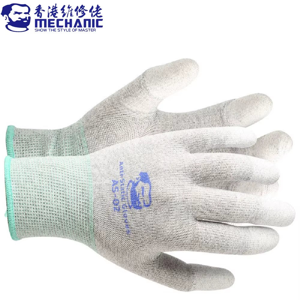 MECHANIC AS02 Carbon Fiber Anti-Static Gloves Elasticity Non-Slip PU Coating Layer Protective Glove Electronic Repair Hand Tools